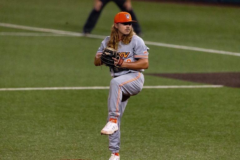 UTRGV redshirt junior pitcher Ricky Gerik Jr. gets ready to pitch the ball during the March 16 game against the University of Texas at Austin. The Vaqueros will play against Texas State University Tuesday at the UTRGV Baseball Stadium in Edinburg. Game Day protocols will continue to be enforced. Photo Courtesy UTRGV Athletics