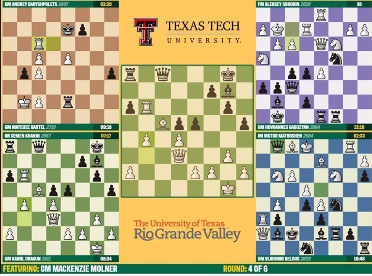 Shown are rounds of the tournament played by the final four players of UTRGV. The UTRGV Chess team won its third consecutive national title Sunday as they competed in the United States Chess Federation President’s Cup Tournament. Photo Courtesy Bartek Macieja