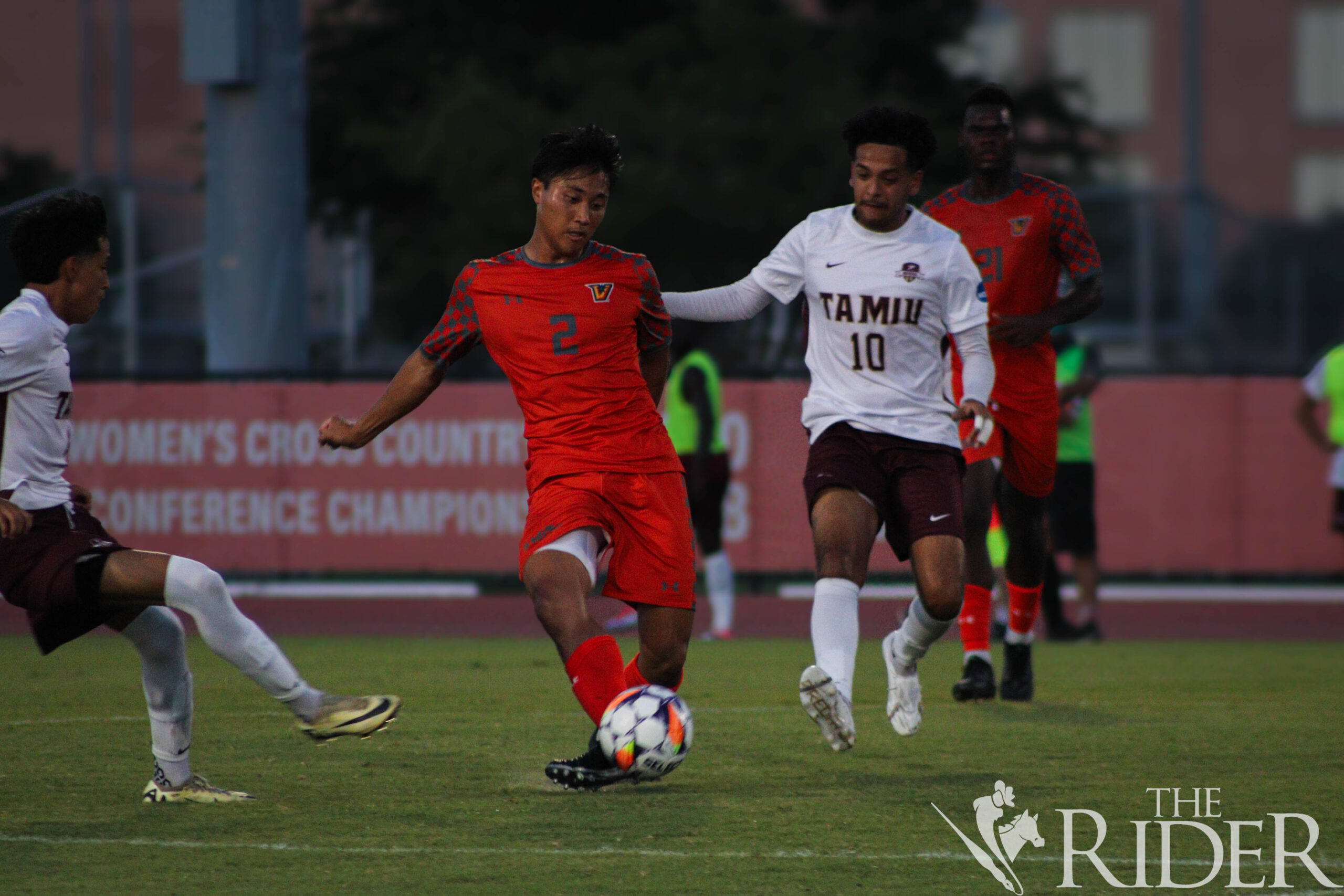 Vaquero junior defender Kimito Fritz takes possession of the ball during tonight’s match against the Dust Devils at the UTRGV Soccer and Track & Field Complex on the Edinburg campus. Abigail Ollave/THE RIDER