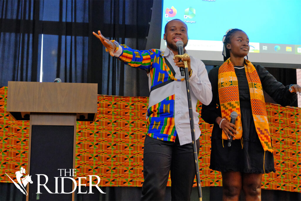 Yaw Sam, part-time Marketing lecturer and BrandGeniuz CEO (left), and Priscilla Kissi-Appiah, the general secretary for the African Students Association, kick off the ASA Fall Social 2024 Saturday in the University Ballroom on the Edinburg campus. The African Students Association celebrated its first anniversary. Angel Ballesteros/THE RIDER