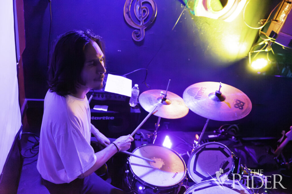 Luis Segura lays the law down on the drums for Cannon the Dealers Saturday in the Jukebox Bar, located at 1225 E. Adams St. in Brownsville. The band celebrated the release of its extended play “At Least the Weather’s Nice.” Eduardo Escamilla/THE RIDER
