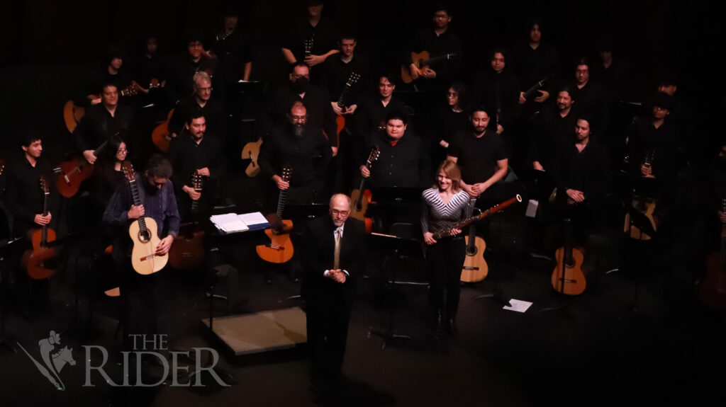 The Brownsville Society for the Performing Arts present its “Presence and Light” concert Saturday at the Texas Southmost College Performing Arts Center in Brownsville. Pictured above is the encore of the piece “Presence” by recognized composer Renea Esmail, guitarist soloist Dieter Hennings Yeomans, and bassoon soloist Kristin Wolfe Jensen.
Mykel Del Angel/THE RIDER