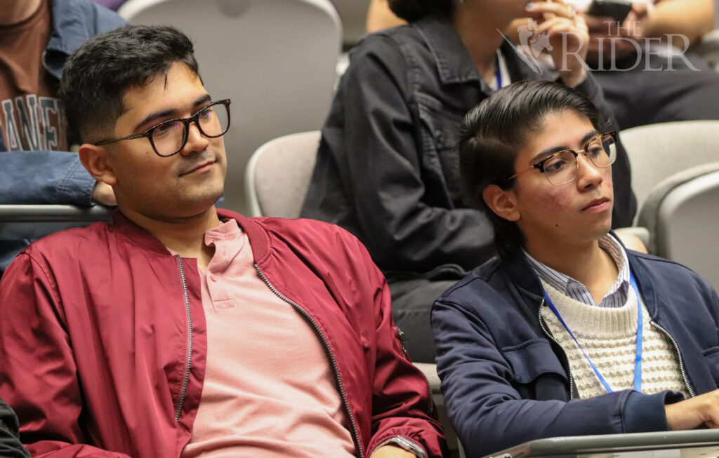 Performance senior Andre Garcia and performance freshman Carlos Hinojosa listen to La Frontera International Piano Conference Friday in the Music, Science and Learning Center on the Brownsville campus. The piano conference presented “French Masters: The legacy of Fauré & Ravel.” Mykel Del Angel/THE RIDER