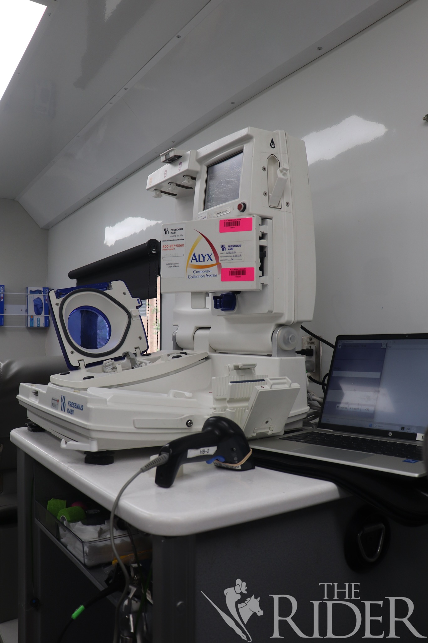 An ALYX blood collection machine, which analyzes blood samples, sits inside a Vitalant mobile donation unit during a blood drive Wednesday outside the Student Union on the Edinburg campus.